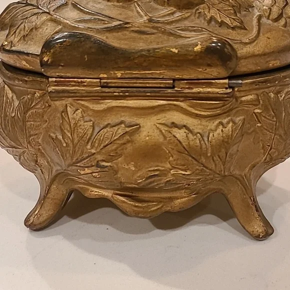 Antique Ormolu Jewelry Box Bronze Footed Jewelry Casket